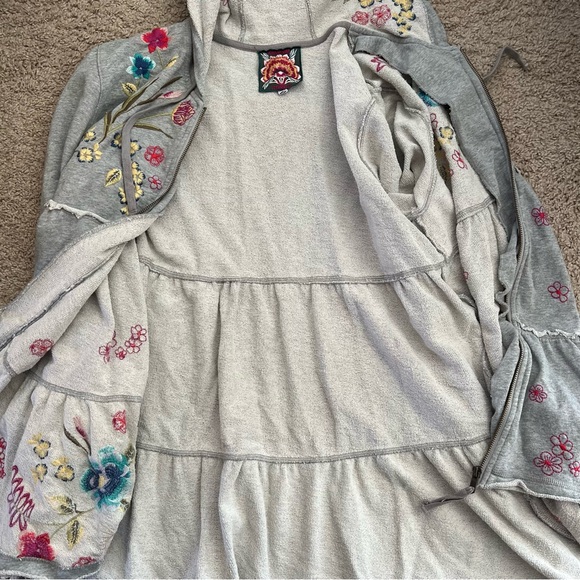 Johnny Was Light Gray Hoodie with Floral Embroidery - Picture 10 of 11